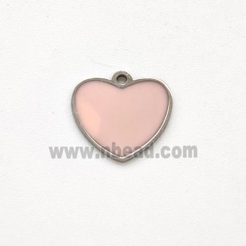 Raw Stainless Steel Heart Pendant Pink Enamel