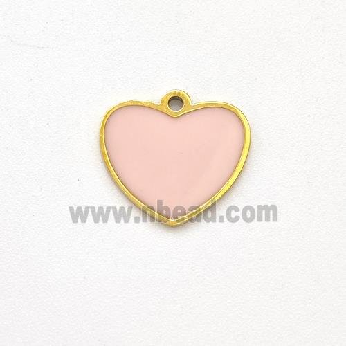 Stainless Steel Heart Pendant Pink Enamel Gold Plated