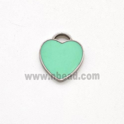 Raw Stainless Steel Heart Pendant Green Enamel