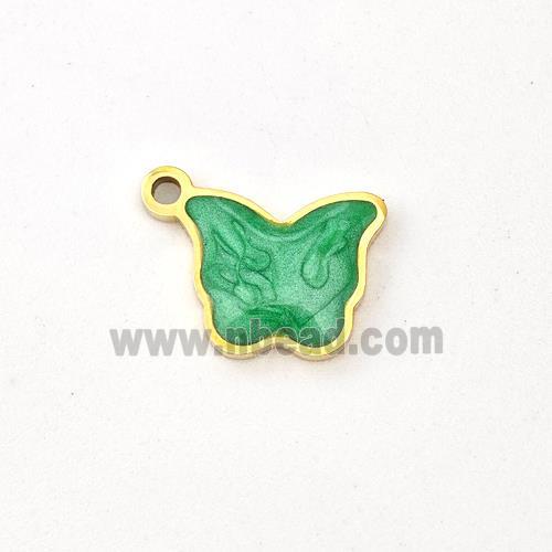 Stainless Steel Butterfly Pendant Green Painted Gold Plated