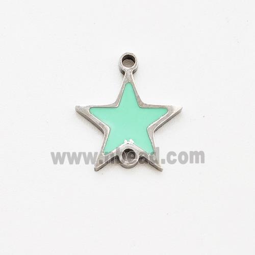 Raw Stainless Steel Star Connector Green Enamel