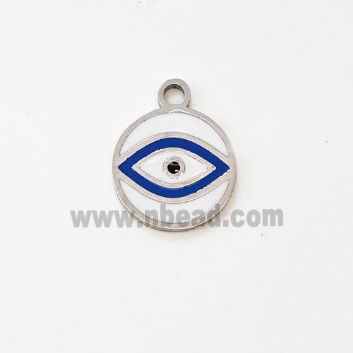 Raw Stainless Steel Evil Eye Pendant Circle Blue Enamel