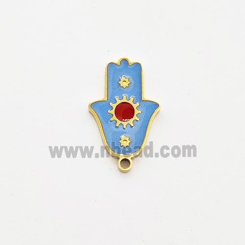 Stainless Steel Hand Pendant Blue Enamel Gold Plated