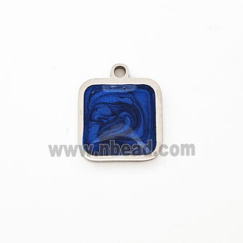 Raw Stainless Steel Square Pendant Blue Painted