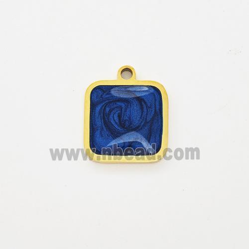 Stainless Steel Square Pendant Blue Painted Gold Plated