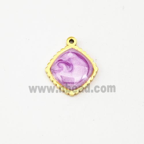Stainless Steel Square Pendant Purple Painted Gold Plated