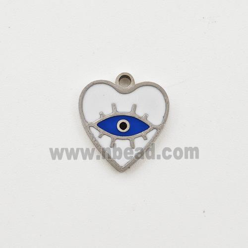 Raw Stainless Steel Heart Pendant Blue Enamel Evil Eye