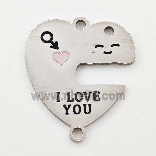 Raw Stainless Steel Heart Pendant Emoji Enamel