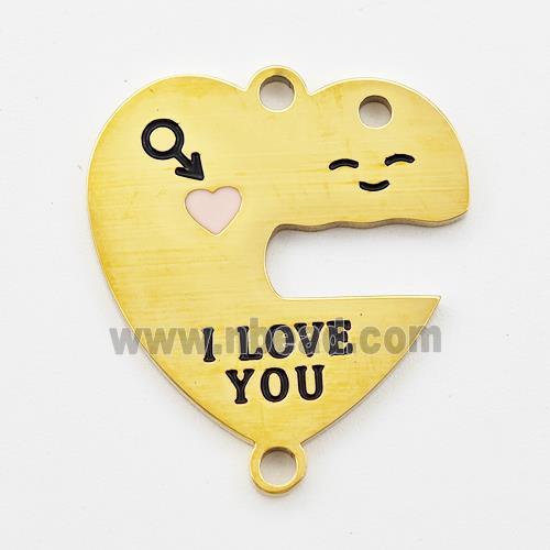 Stainless Steel Heart Pendant Emoji Enamel Gold Plated