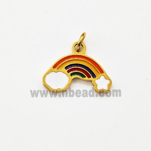 Stainless Steel Rainbow Pendant Multicolor Enamel Gold Plated