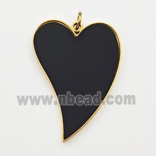 Stainless Steel Heart Pendant Black Enamel Gold Plated