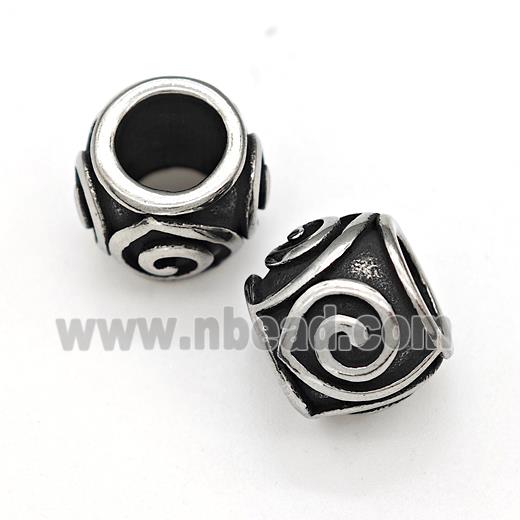 Stainless Steel Round Beads Large Hole Antique Silver