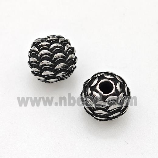 Stainless Steel Pinecone Beads Antique Silver