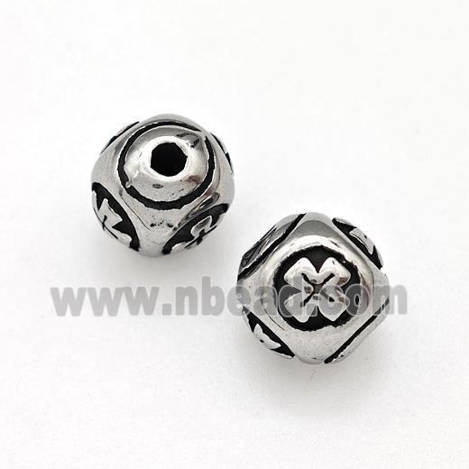 Stainless Steel Round Beads Cross Antique Silver