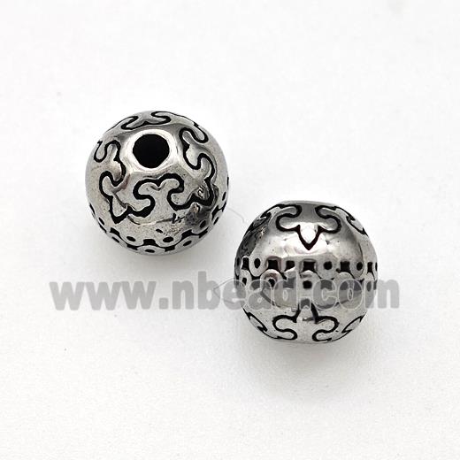 Stainless Steel Round Beads Antique Silver
