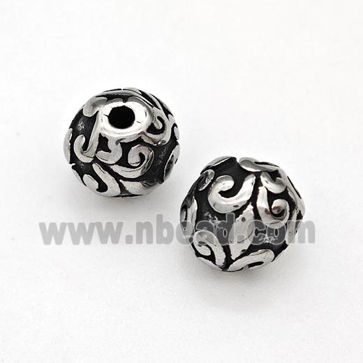 Stainless Steel Round Beads Antique Silver