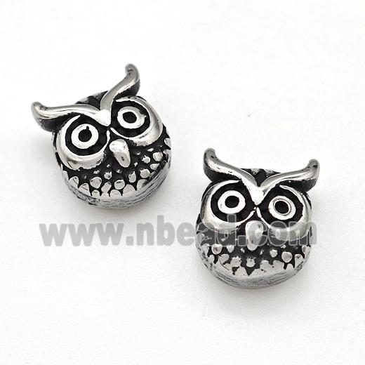 Stainless Steel Owl Charms Beads Antique Silver