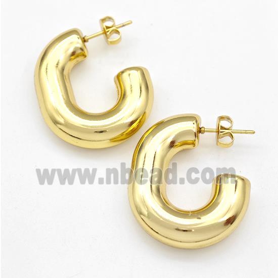 304 Stainless Steel Stud Earring Hollow Gold Plated