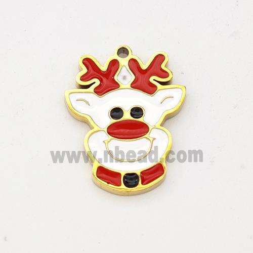 Christmas Reindeer Charms 304 Stainless Steel Pendant Enamel Gold Plated