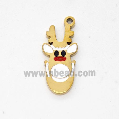 Christmas Reindeer Charms Stainless Steel Pendant Enamel Gold Plated