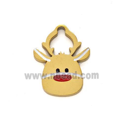 Christmas Reindeer Charms Stainless Steel Pendant Enamel Gold Plated