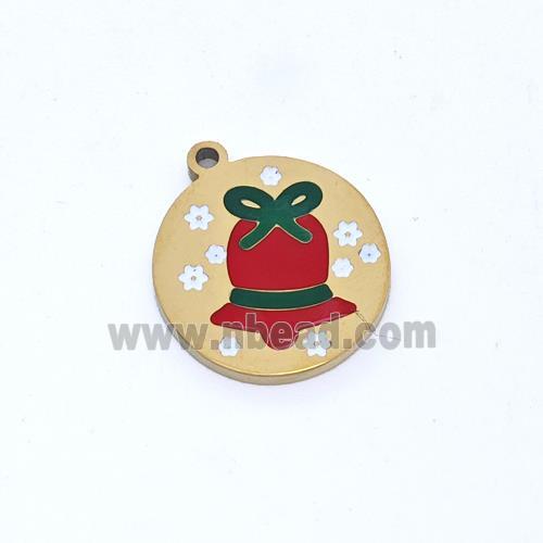 Christmas Bell Charms Stainless Steel Pendant Enamel Gold Plated