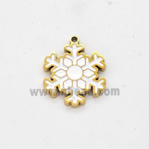 Christmas Snowflake Charms Stainless Steel Pendant White Enamel Gold Plated