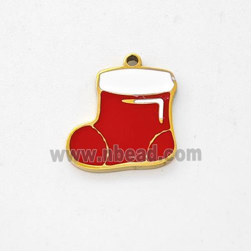 Christmas Stocking Charms Stainless Steel Pendant Enamel Gold Plated