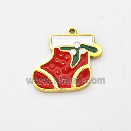 Christmas Stocking Charms Stainless Steel Pendant Enamel Gold Plated