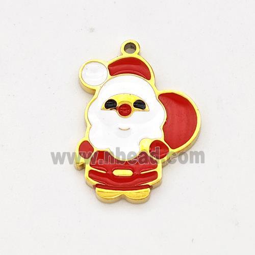 Santa Claus Charms Stainless Steel Pendant Red Enamel Gold Plated