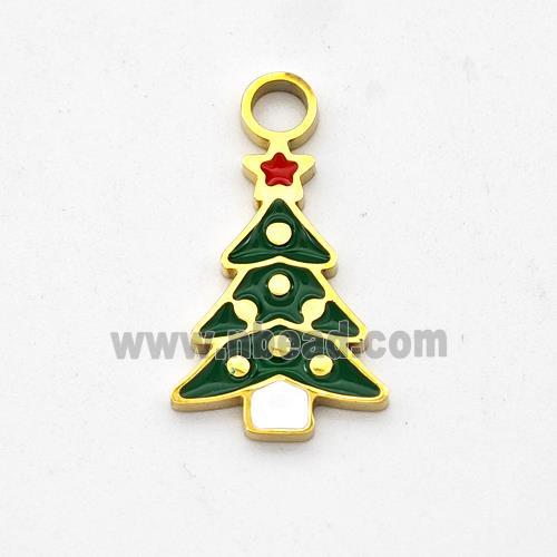 Christmas Tree Charms Stainless Steel Pendant Enamel Gold plated