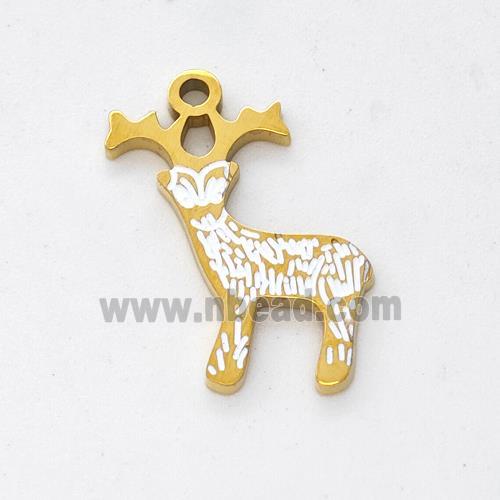 Christmas Reindeer Charms Stainless Steel Pendant Enamel Gold Plated