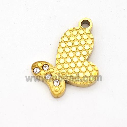 Stainless Steel Butterfly Pendant Micro Pave Rhinestone Gold Plated