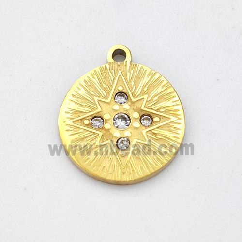 Stainless Steel Northstar Pendant Pave Rhinestone Circle Gold Plated