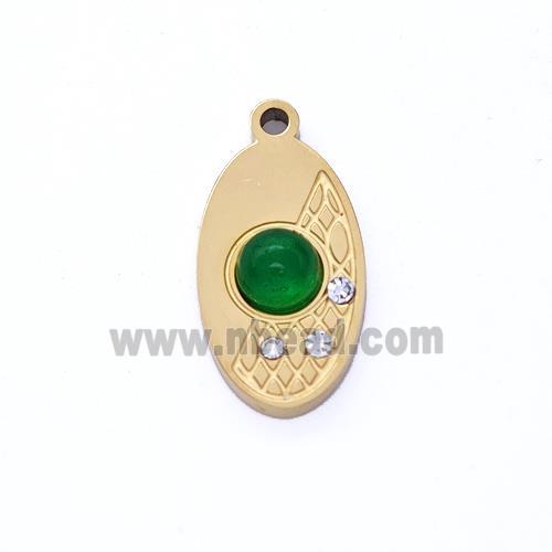 Stainless Steel Oval Pendant Pave Rhinestone Gold Plated