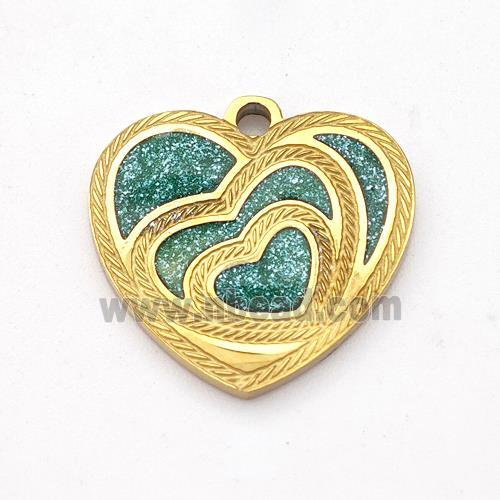 Stainless Steel Heart Pendant Green Painted Gold Plated