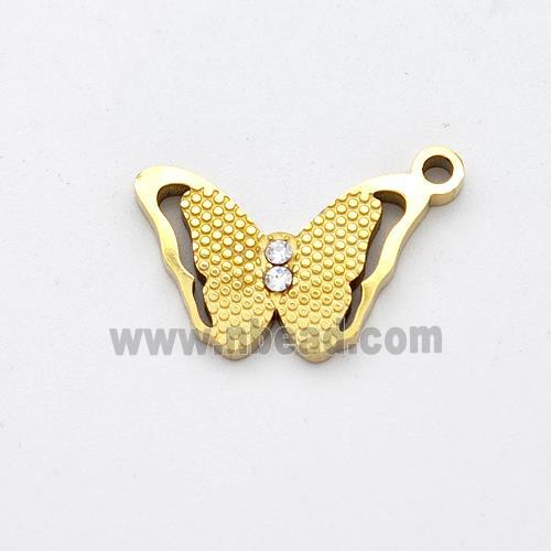 Stainless Steel Butterfly Pendant Micro Pave Rhinestone Gold Plated