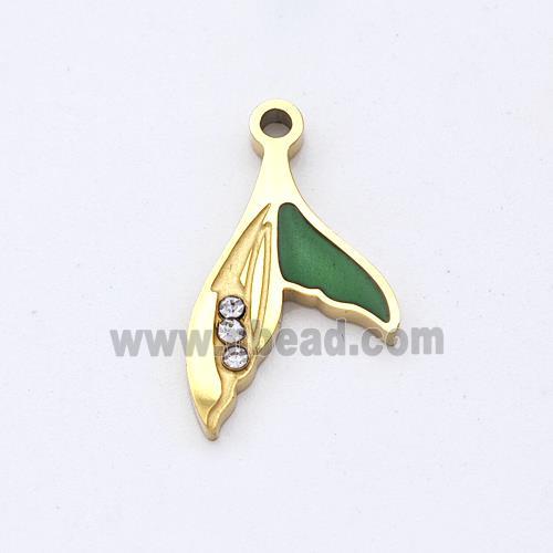 Stainless Steel Shark-tail Pendant Pave Rhinestone Gold Plated