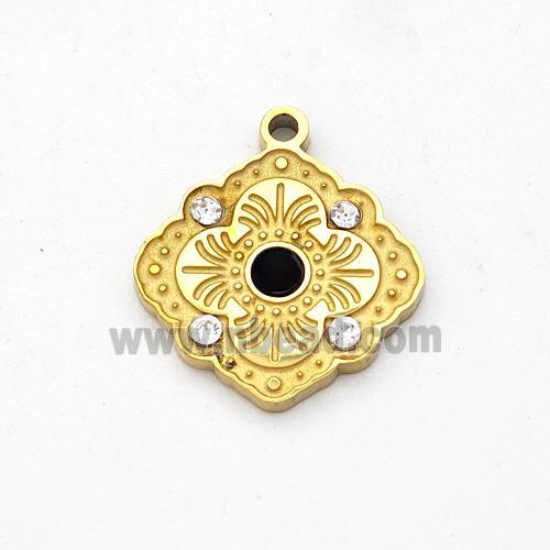 Stainless Steel Flower Pendant Pave Rhinestone Gold Plated