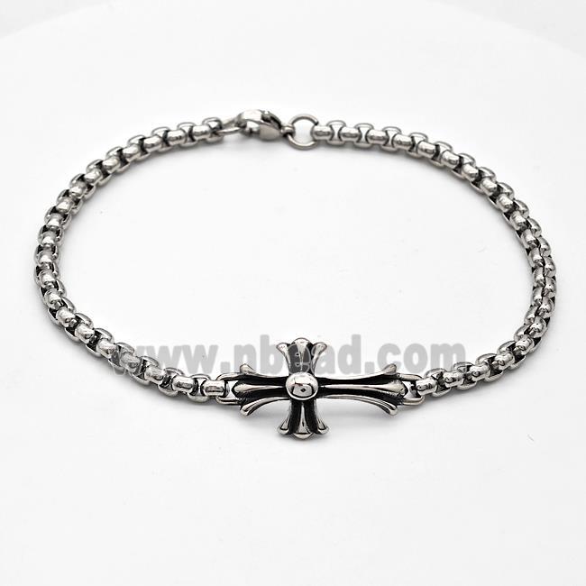 304 Stainless Steel Bracelet Cross Antique Silver