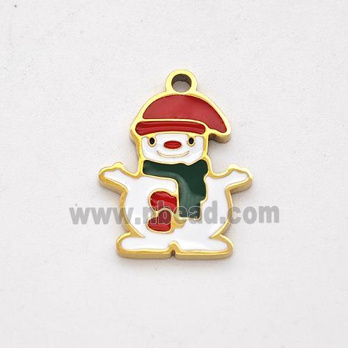 Christmas Snowman Charms Stainless Steel Pendant Multicolor Enamel Gold Plated