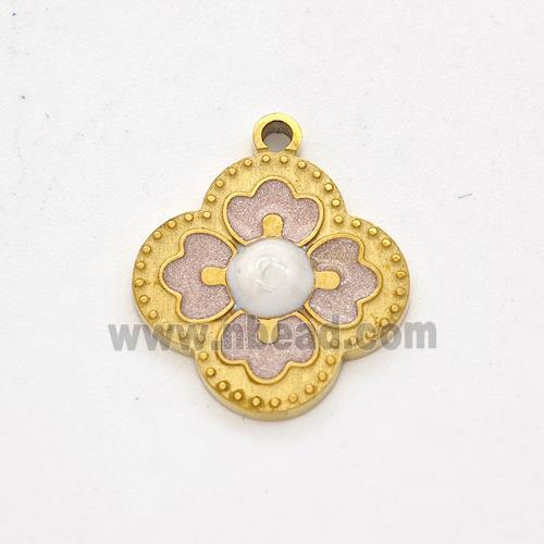 Stainless Steel Clover Pendant Pink Painted Gold Plated