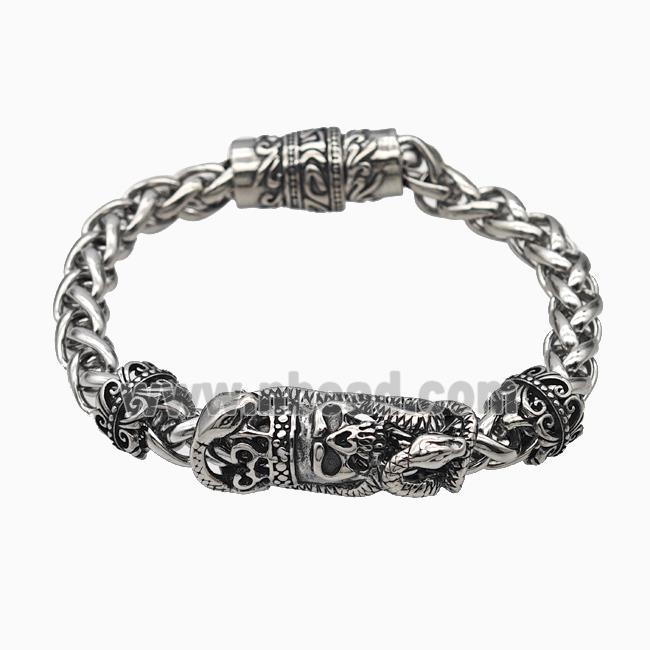 304 Stainless Steel Bracelet Skull Halloween Antique Silver