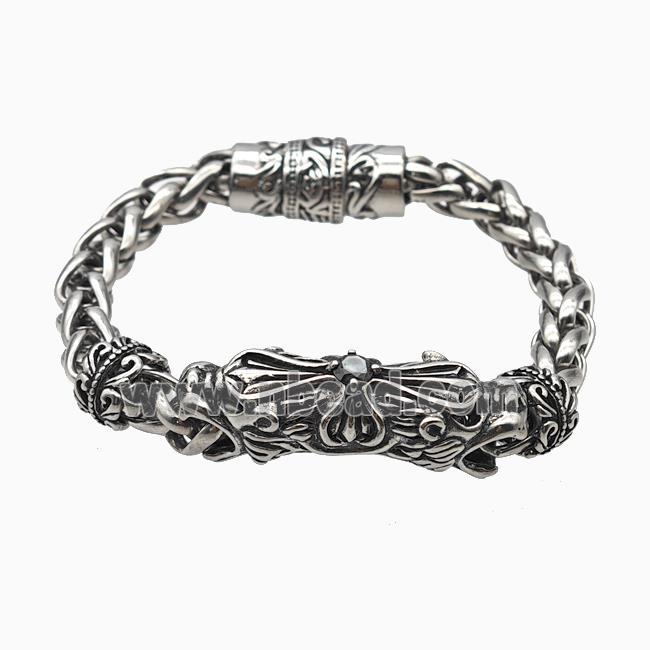 304 Stainless Steel Bracelet Dragon Antique Silver