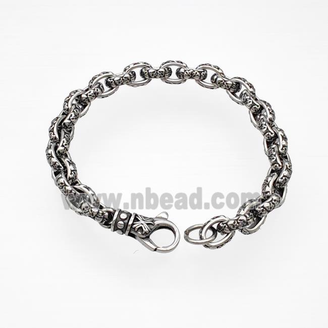 304 Stainless Steel Bracelet Skull Halloween Antique Silver