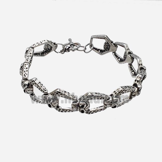 304 Stainless Steel Bracelet Skull Antique Silver