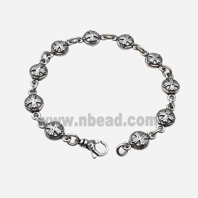 304 Stainless Steel Bracelet Cross Antique Silver