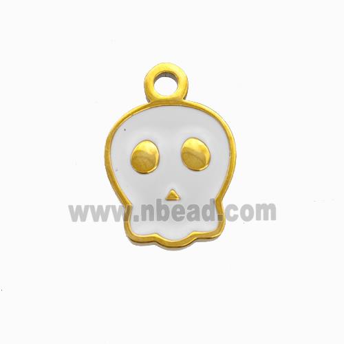 Halloween Skull Charms 304 Stainless Pendant White Enamel Gold Plated