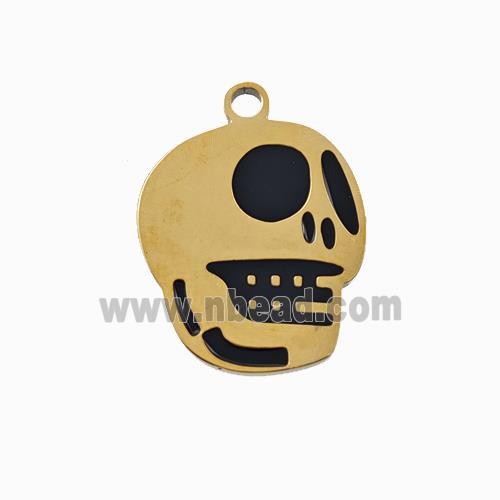 Halloween Skull Bones Charms 304 Stainless Pendant Black Enamel Gold Plated