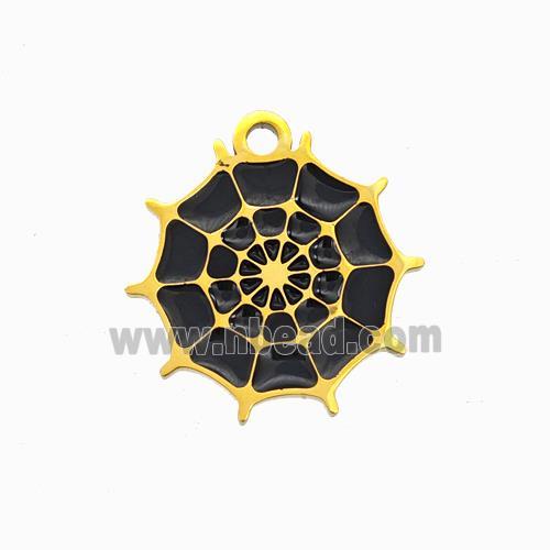 Halloween Spiderweb Charms 304 Stainless Pendant Black Enamel Gold Plated